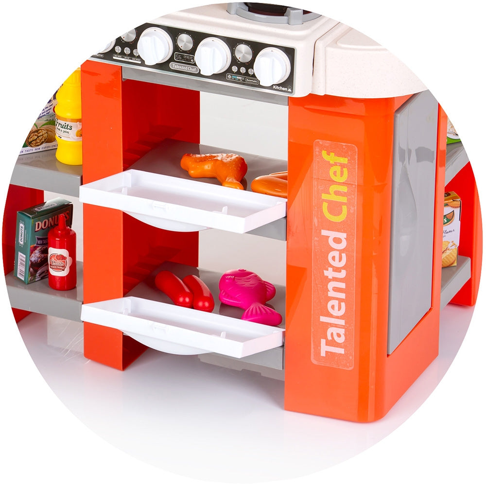 Set jucarie Chipolino Kitchen 84 cm cu sistem de curgere apa, lumini, sunete si 79 accesorii