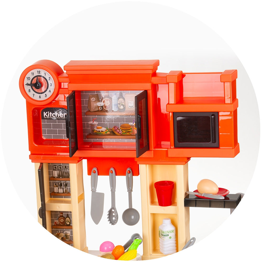 Set jucarie Chipolino Kitchen 84 cm cu sistem de curgere apa, lumini, sunete si 79 accesorii