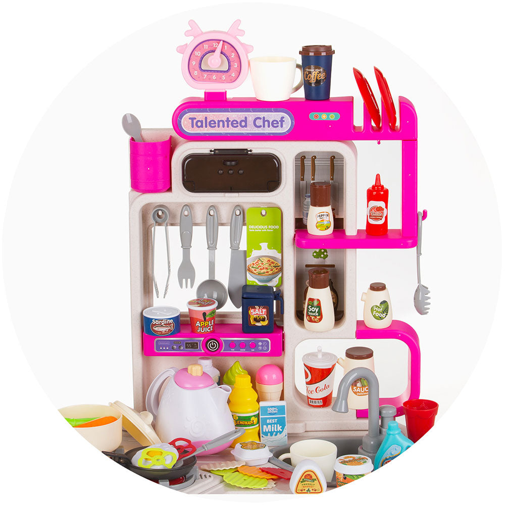 Set jucarie Chipolino Kitchen 93 cm cu sistem de curgere apa, lumini, sunete si 113 accesorii