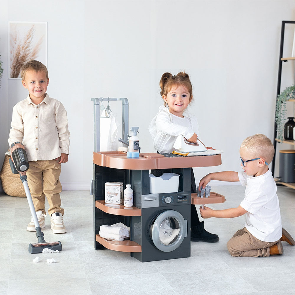 Set spalatorie Smoby Rowenta Wash&Clean Laundry maro cu 17 accesorii