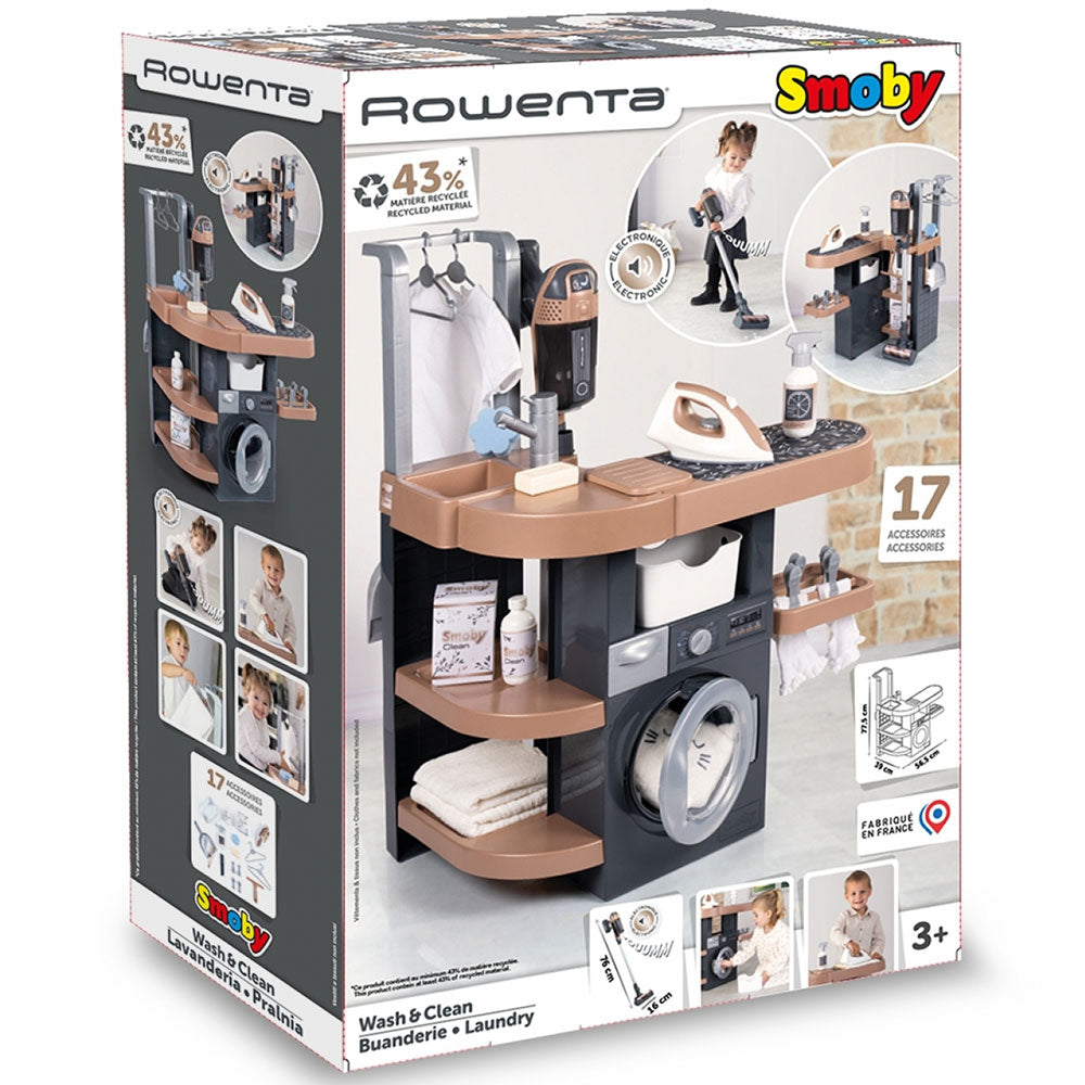 Set spalatorie Smoby Rowenta Wash&Clean Laundry maro cu 17 accesorii