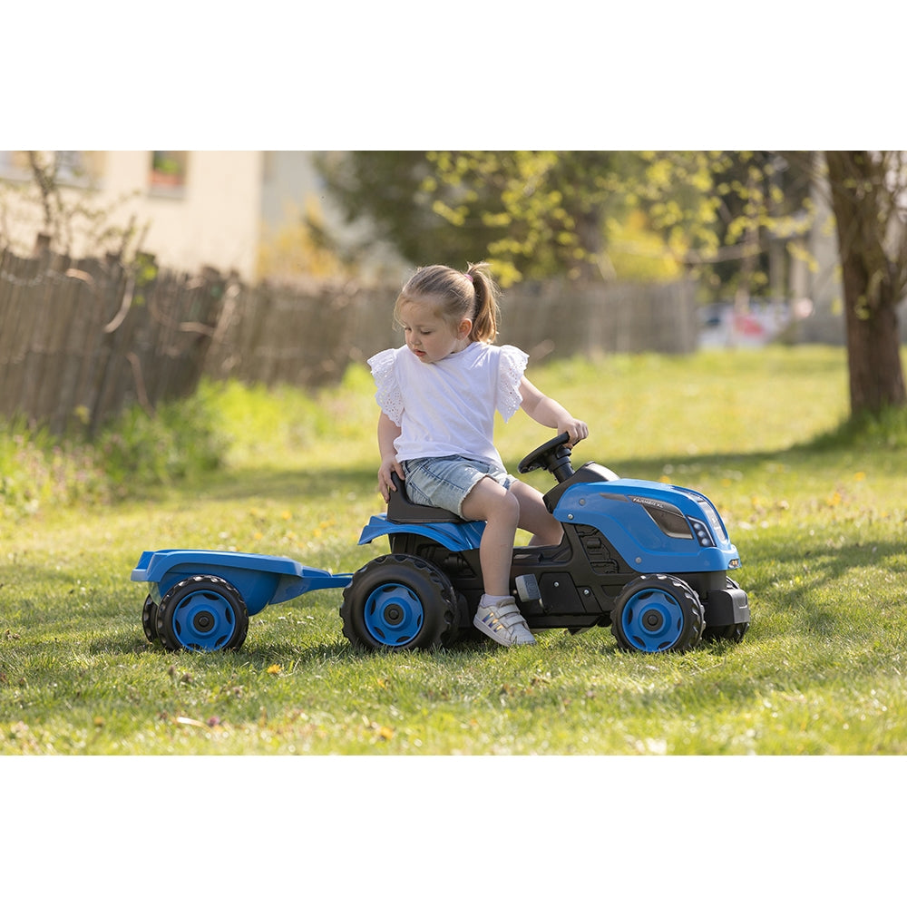 Tractor cu pedale si remorca Smoby Farmer XL albastru