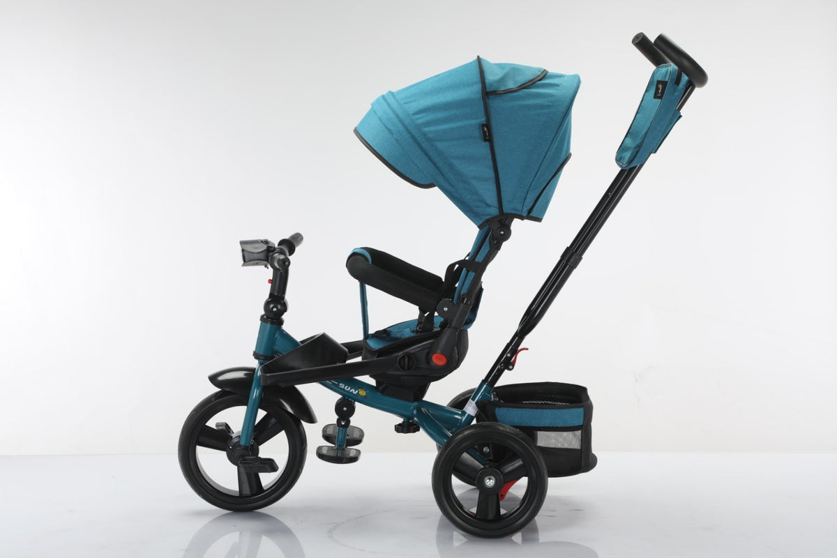 Tricicleta multifunctionala, L-Sun Star, Ansamblu muzica si lumini led, Gentuta mamici, Coș jucarii, VERDE