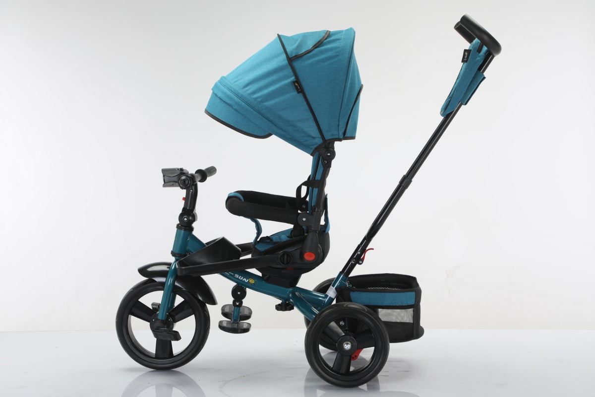 Tricicleta multifunctionala, L-Sun Star, Ansamblu muzica si lumini led, Gentuta mamici, Coș jucarii, VERDE
