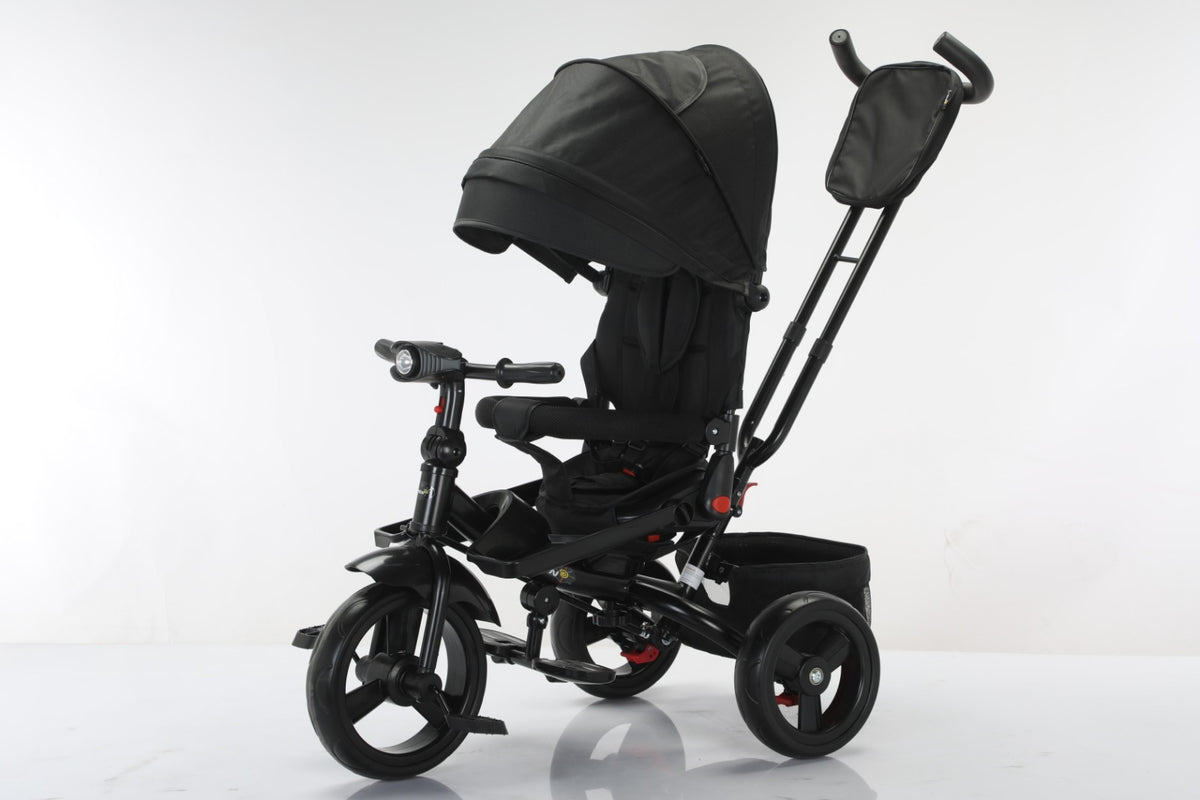 Tricicleta multifunctionala, L-Sun Star, Ansamblu muzica si lumini led, Gentuta mamici, Coș jucarii, NEGRU