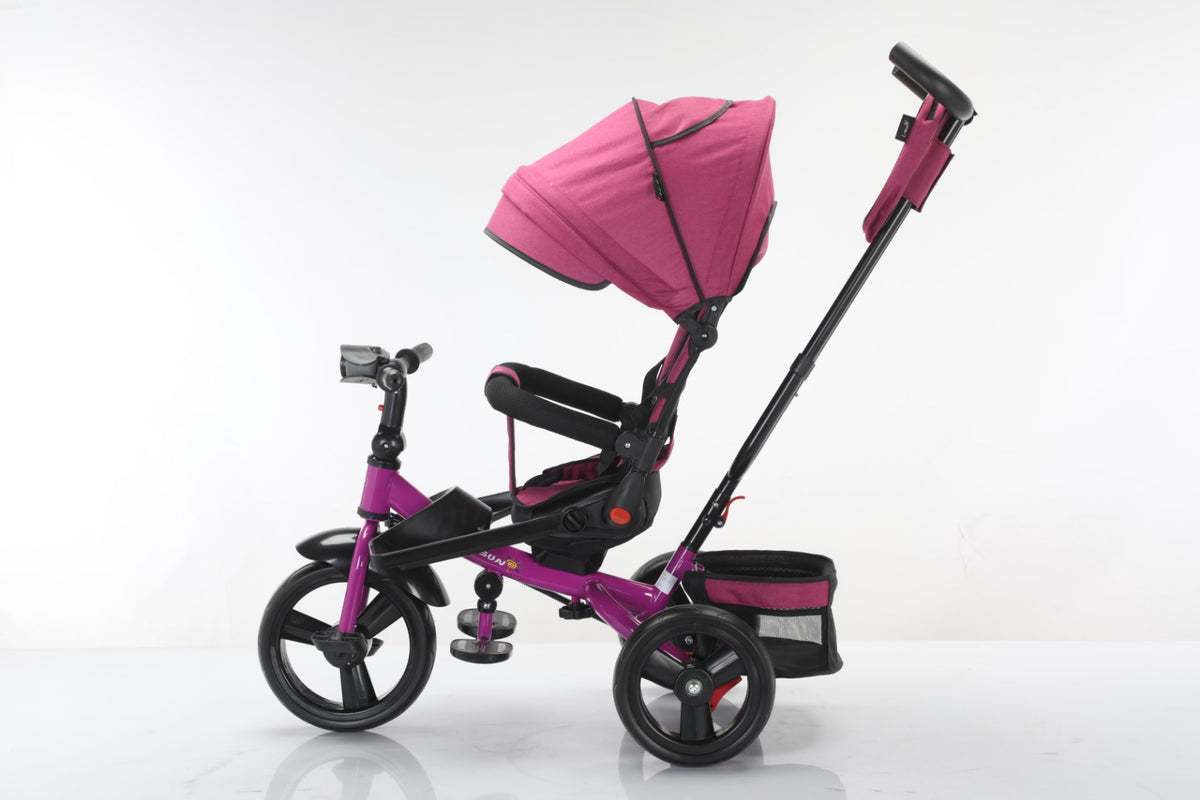 Tricicleta multifunctionala, L-Sun Star, Ansamblu muzica si lumini led, Gentuta mamici, Coș jucarii, MOV