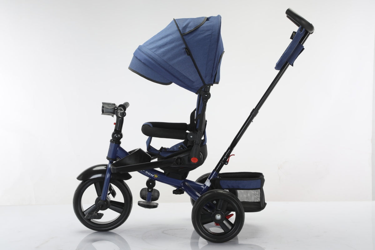 Tricicleta multifunctionala, L-Sun Star, Ansamblu muzica si lumini led, Gentuta mamici, Coș jucarii, ALBASTRU