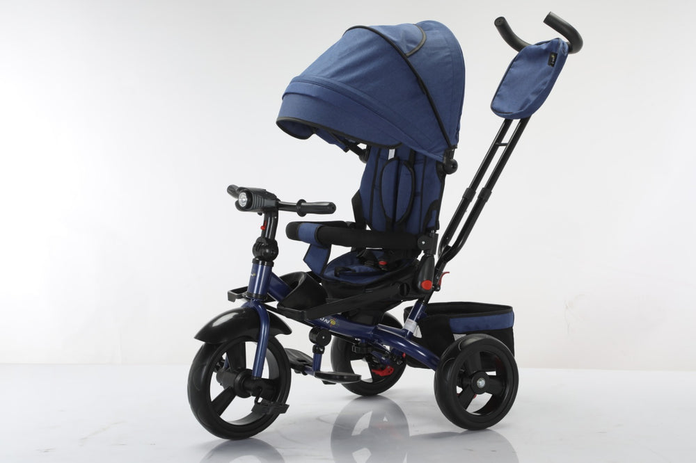 Tricicleta multifunctionala, L-Sun Star, Ansamblu muzica si lumini led, Gentuta mamici, Coș jucarii, ALBASTRU