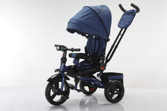 Tricicleta multifunctionala, L-Sun Star, Ansamblu muzica si lumini led, Gentuta mamici, Coș jucarii, ALBASTRU