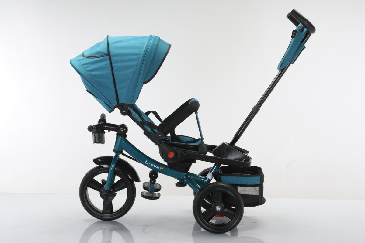 Tricicleta multifunctionala, L-Sun Star, Ansamblu muzica si lumini led, Gentuta mamici, Coș jucarii, VERDE