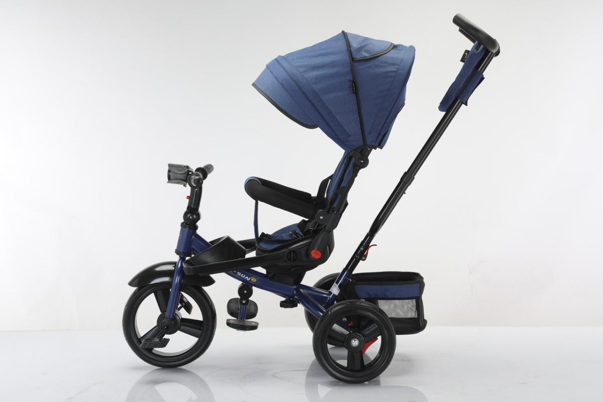 Tricicleta multifunctionala, L-Sun Star, Ansamblu muzica si lumini led, Gentuta mamici, Coș jucarii, ALBASTRU