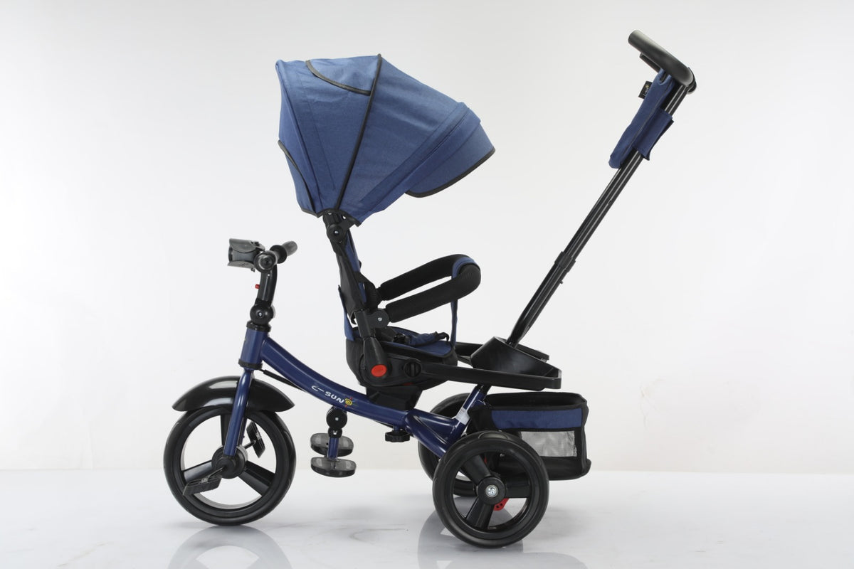 Tricicleta multifunctionala, L-Sun Star, Ansamblu muzica si lumini led, Gentuta mamici, Coș jucarii, ALBASTRU