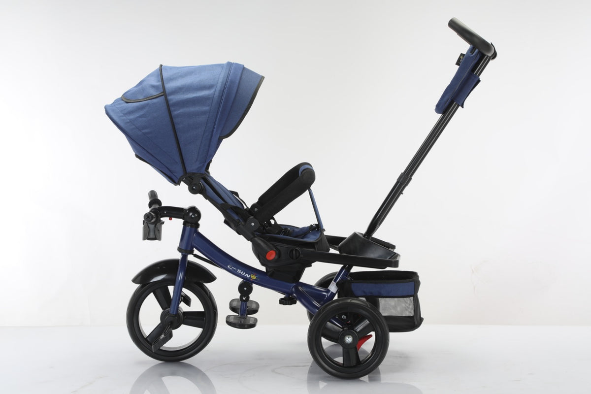 Tricicleta multifunctionala, L-Sun Star, Ansamblu muzica si lumini led, Gentuta mamici, Coș jucarii, ALBASTRU