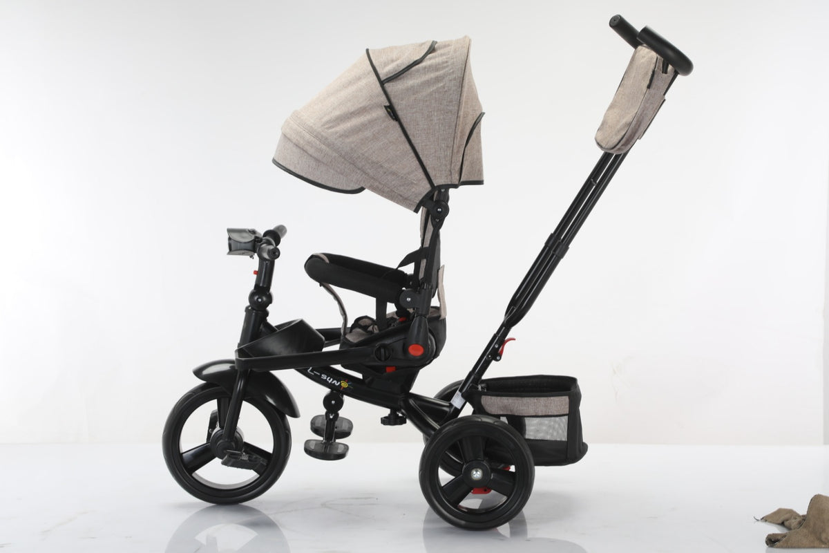 Tricicleta multifunctionala, L-Sun Star, Ansamblu muzica si lumini led, Gentuta mamici, Coș jucarii, CREM