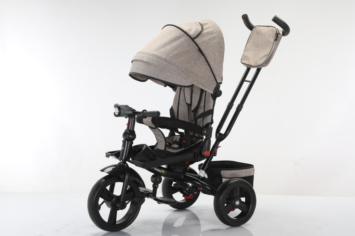 Tricicleta multifunctionala, L-Sun Star, Ansamblu muzica si lumini led, Gentuta mamici, Coș jucarii, CREM