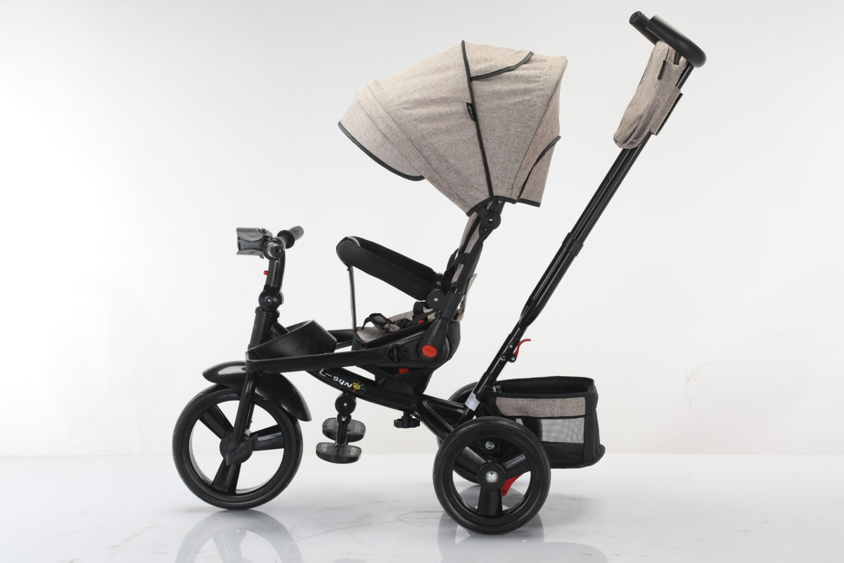 Tricicleta multifunctionala, L-Sun Star, Ansamblu muzica si lumini led, Gentuta mamici, Coș jucarii, CREM
