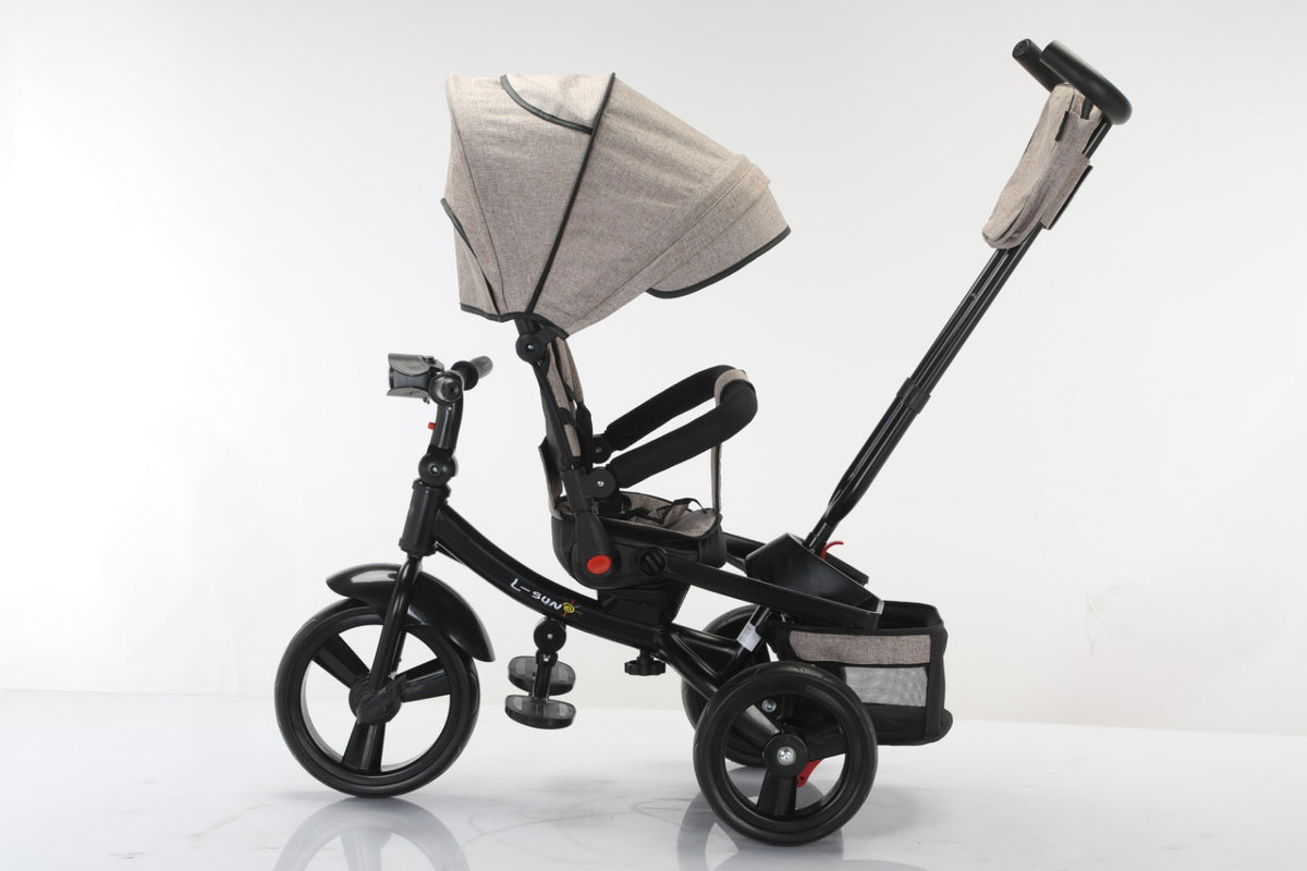 Tricicleta multifunctionala, L-Sun Star, Ansamblu muzica si lumini led, Gentuta mamici, Coș jucarii, CREM