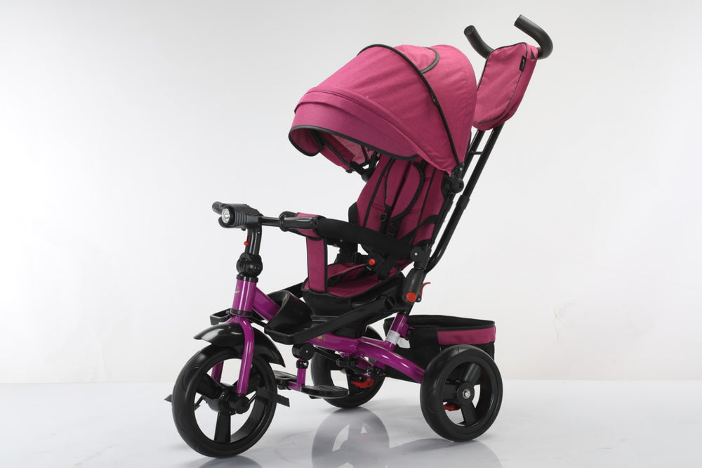 Tricicleta multifunctionala, L-Sun Star, Ansamblu muzica si lumini led, Geanta Mamici, Coș jucarii, MOV