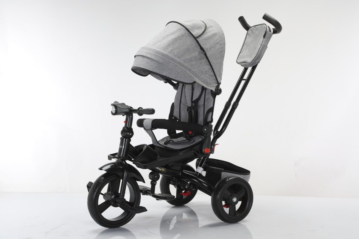 Tricicleta multifunctionala, L-Sun Star, Ansamblu muzica si lumini led, Geanta Mamici, Coș jucarii, GRI - gogobaby.ro