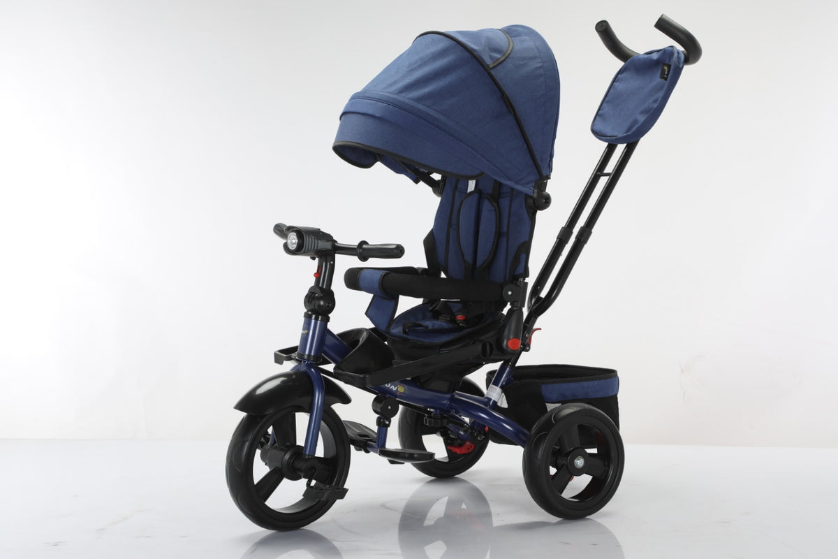 Tricicleta multifunctionala, L-Sun Star, Ansamblu muzica si lumini led, Geanta Mamici, Coș jucarii, ALBASTRU - gogobaby.ro