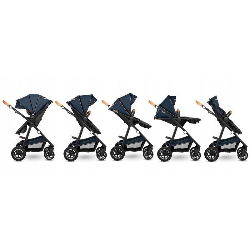 Carucior 3 in 1, Lionelo, Amber, Cadru aluminiu, Cu landou intarit si salteluta moale, Cu scoica auto testata ADAC, Reversibil, Cu accesorii, Geanta parinti, Pana la 22 kg, EN1888-1 EN1888-2 EN1466 ECE R129, Albastru - gogobaby.ro