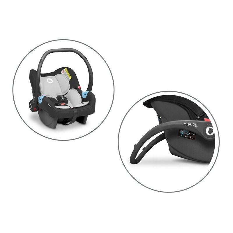 Carucior 3 in 1, Lionelo, Amber, Cadru aluminiu, Cu landou intarit si salteluta moale, Cu scoica auto testata ADAC, Reversibil, Cu accesorii, Geanta parinti, Pana la 22 kg, EN1888-1 EN1888-2 EN1466 ECE R129, Albastru - gogobaby.ro