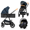 Carucior 3 in 1, Lionelo, Amber, Cadru aluminiu, Cu landou intarit si salteluta moale, Cu scoica auto testata ADAC, Reversibil, Cu accesorii, Geanta parinti, Pana la 22 kg, EN1888-1 EN1888-2 EN1466 ECE R129, Albastru