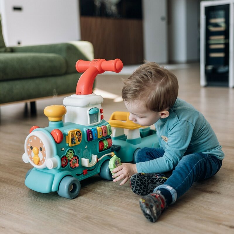 Antemergator 5 in 1 Magic Train, Free2Move, Cu diverse activitati de joaca, Panou Educational, Efecte sonore si luminoase, Green - gogobaby.ro