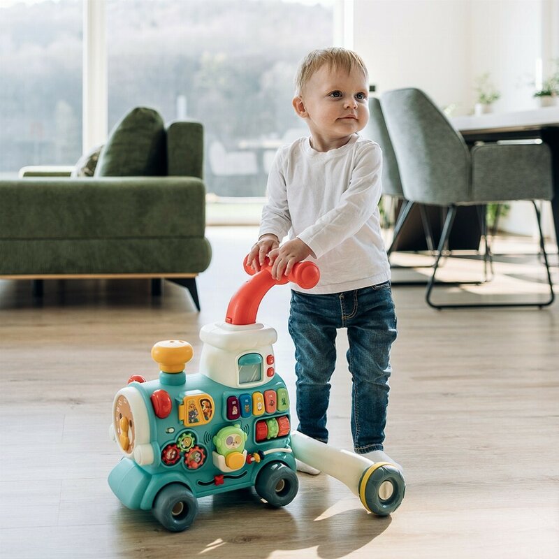 Antemergator 5 in 1 Magic Train, Free2Move, Cu diverse activitati de joaca, Panou Educational, Efecte sonore si luminoase, Green - gogobaby.ro