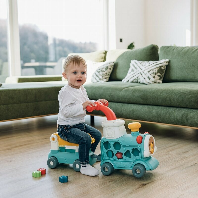 Antemergator 5 in 1 Magic Train, Free2Move, Cu diverse activitati de joaca, Panou Educational, Efecte sonore si luminoase, Green - gogobaby.ro