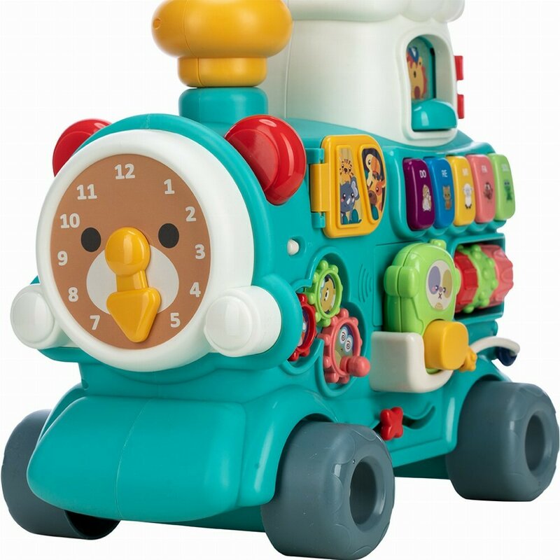 Antemergator 5 in 1 Magic Train, Free2Move, Cu diverse activitati de joaca, Panou Educational, Efecte sonore si luminoase, Green - gogobaby.ro