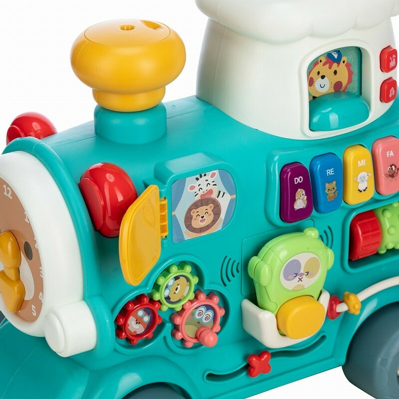 Antemergator 5 in 1 Magic Train, Free2Move, Cu diverse activitati de joaca, Panou Educational, Efecte sonore si luminoase, Green - gogobaby.ro