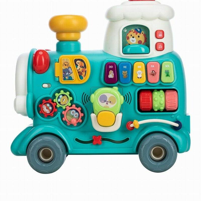 Antemergator 5 in 1 Magic Train, Free2Move, Cu diverse activitati de joaca, Panou Educational, Efecte sonore si luminoase, Green - gogobaby.ro