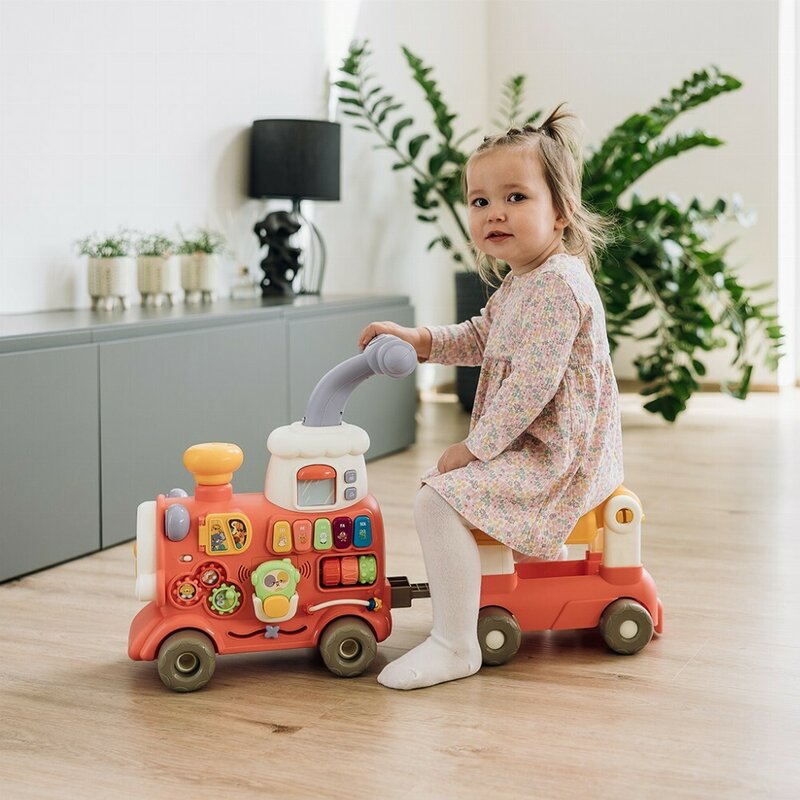 Antemergator 5 in 1 Magic Train, Free2Move, Cu diverse activitati de joaca, Panou Educational, Efecte sonore si luminoase, Pink