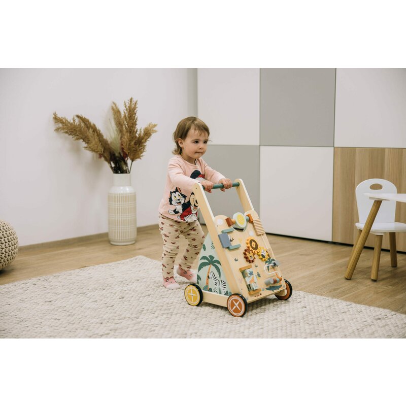 Antepremergator, Free2Play, My First Steps, Cu multiple activitati, Din lemn, , 31.8 x 26.5 x45.5 cm, Safari, Conform cu standardele europene EN71-1;2018, EN71-2:2020, EN71-3:2021 - gogobaby.ro