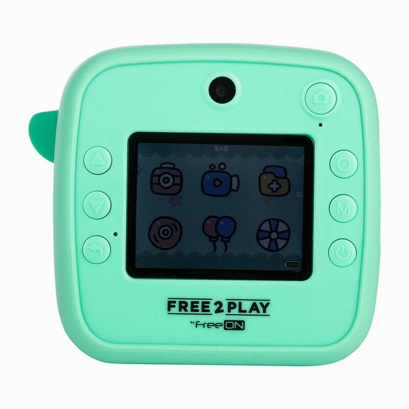 Aparat foto copii cu printare instant, Free2Play, Camere duale fata-spate, Cadre distractive, Cu 6 filtre, Dino - gogobaby.ro