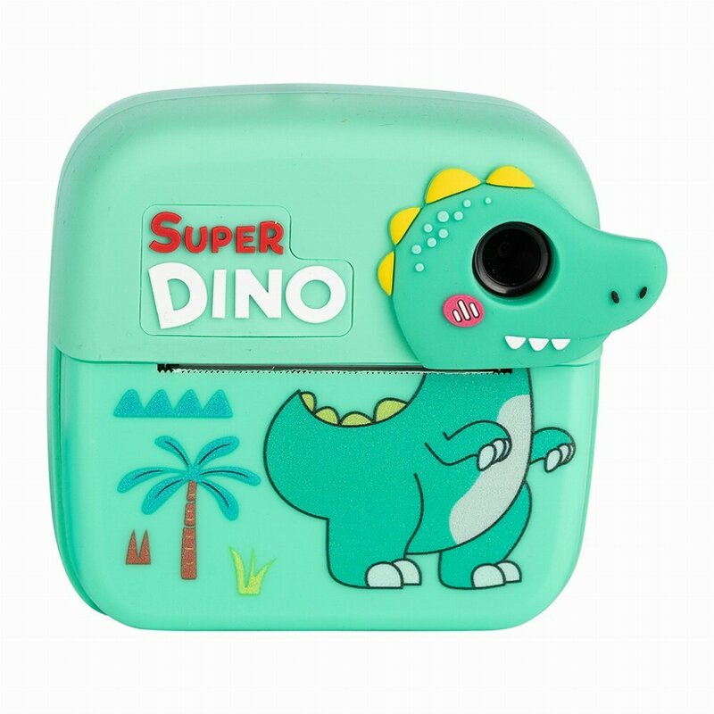 Aparat foto copii cu printare instant, Free2Play, Camere duale fata-spate, Cadre distractive, Cu 6 filtre, Dino