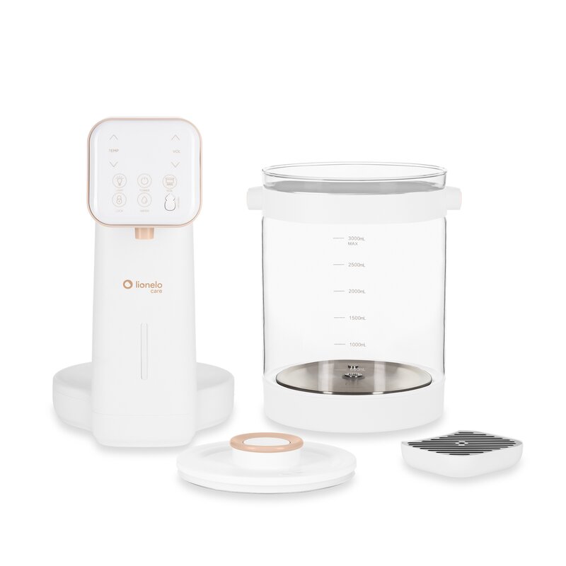 Aparat pentru incalzirea si declorizare apei, Lionelo, Babypresto 2.0, Pentru lapte parf, Lampa UV, Rezervor 3l, Lumina de noapte, Dozare 30- 300 ml, 1200 W, Afisaj digital, Alb