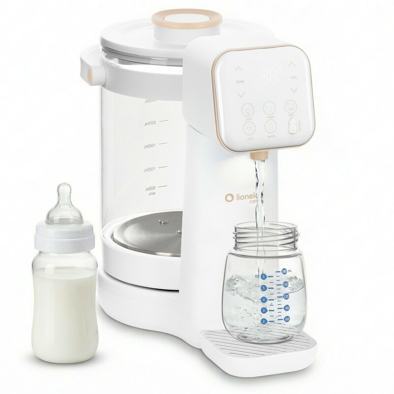 Aparat pentru incalzirea si declorizare apei, Lionelo, Babypresto 2.0, Pentru lapte parf, Lampa UV, Rezervor 3l, Lumina de noapte, Dozare 30- 300 ml, 1200 W, Afisaj digital, Alb