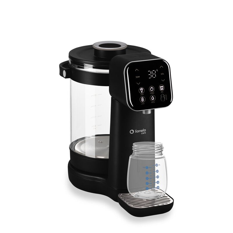 Aparat pentru incalzirea si declorizarea apei, Lionelo, Babypresto 2.0, Pentru lapte parf, Lampa UV, Rezervor 3l, Lumina de noapte, Dozare 30- 300 ml, 1200 W, Afisaj digital, Negru
