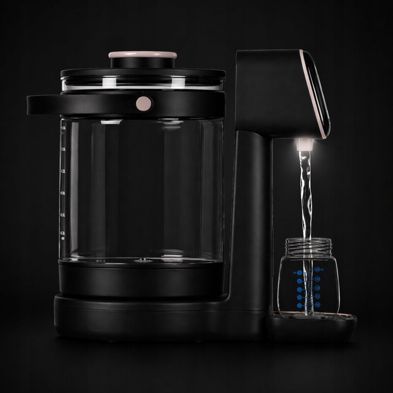 Aparat pentru incalzirea si declorizarea apei, Lionelo, Babypresto 2.0, Pentru lapte parf, Lampa UV, Rezervor 3l, Lumina de noapte, Dozare 30- 300 ml, 1200 W, Afisaj digital, Negru