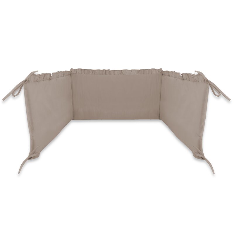 Aparatoare pentru patut, MimiNu, Cu volanase, Din bumbac certificat Oeko Tex Standard 100, 180x30 cm, Cu panglici, Colectia Royal, Mocha