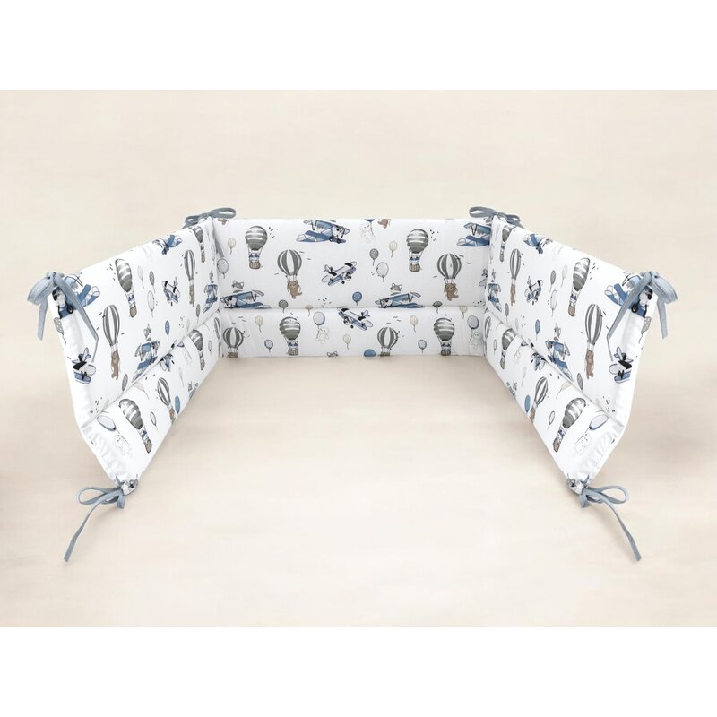 Aparatoare pentru patut, MimiNu, Din bumbac certificat Oeko Tex Standard 100, 180x30 cm, Cu panglici, Blue Plane