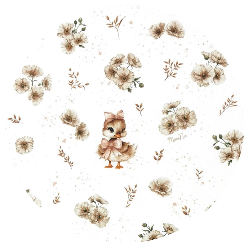 Aparatoare pentru patut, MimiNu, Tip rulou, Cu husa detasabila, Lungime 180 cm, Din bumbac certificat Oeko Tex Standard 100, Design, Ducklings Beige