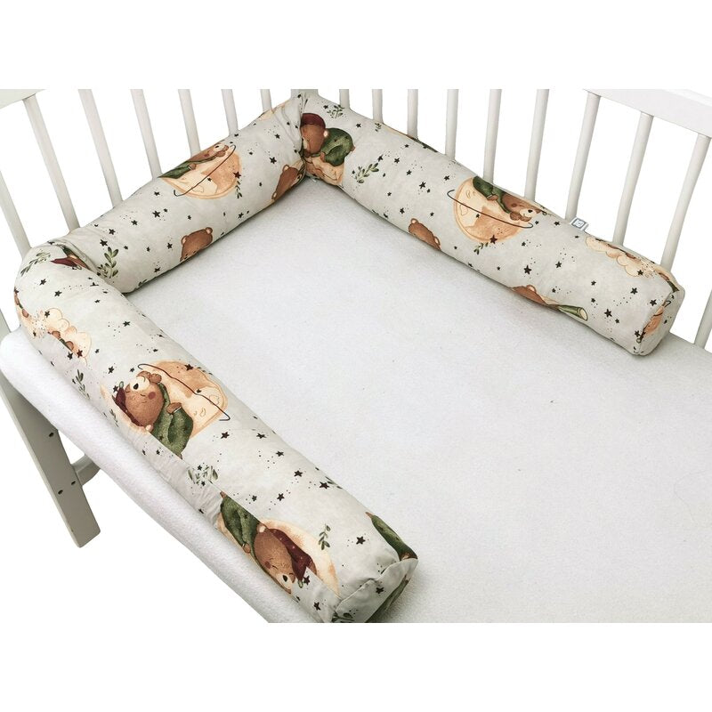 Aparatoare pentru patut, MimiNu, Tip rulou, Cu husa detasabila, Lungime 180 cm, Din bumbac certificat Oeko Tex Standard 100, Teddy Bear On Moon