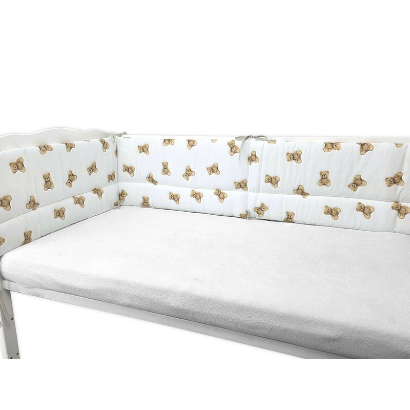 Aparatoare pentru patut, Qmini, Din bumbac certificat Oeko Tex Standard 100, 180x30 cm, Cu panglici, Teddy Toys