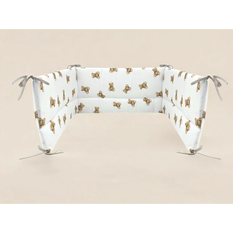Aparatoare pentru patut, Qmini, Din bumbac certificat Oeko Tex Standard 100, 180x30 cm, Cu panglici, Teddy Toys