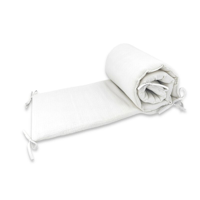 Aparatoare pentru patut, Qmini, Din muselina dubla, 180x30 cm, Din material certificat Oeko Tex Standard 100, Cu panglici, Cream