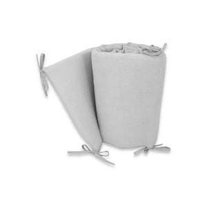 Aparatoare pentru patut, Qmini, Din muselina dubla, 180x30 cm, Din material certificat Oeko Tex Standard 100, Cu panglici, Gray