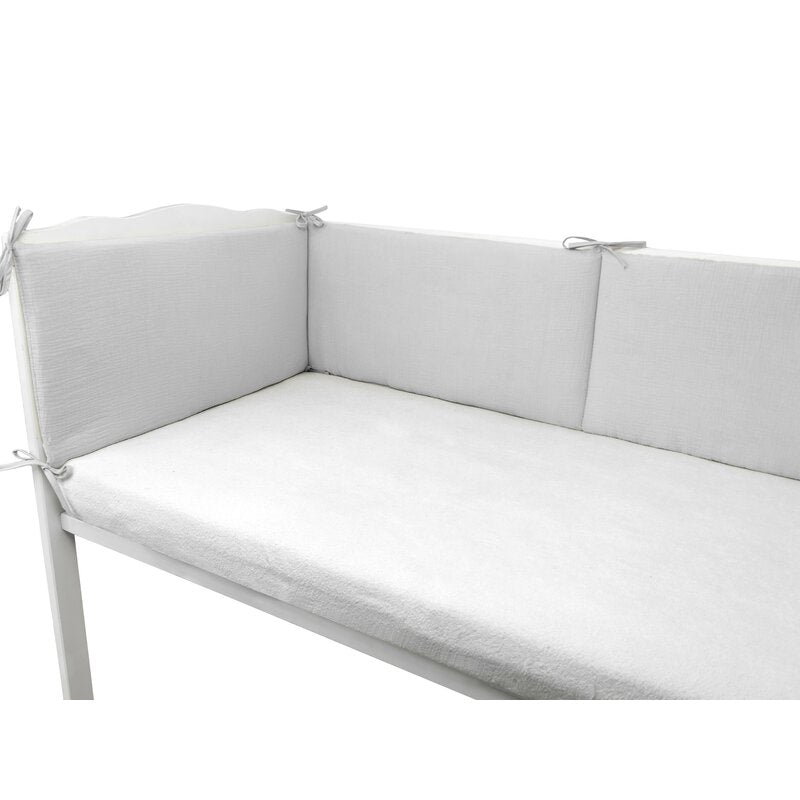 Aparatoare pentru patut, Qmini, Din muselina dubla, 180x30 cm, Din material certificat Oeko Tex Standard 100, Cu panglici, Gray